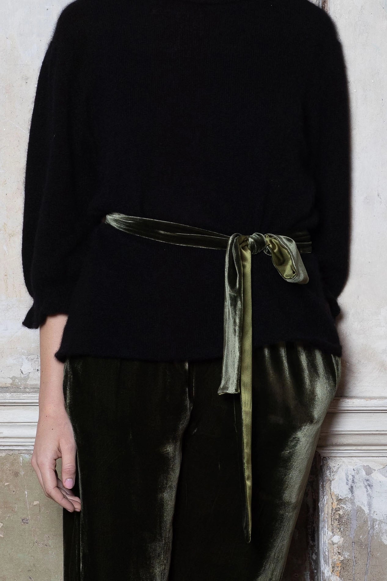Luxury Silk Velvet Belt in Green