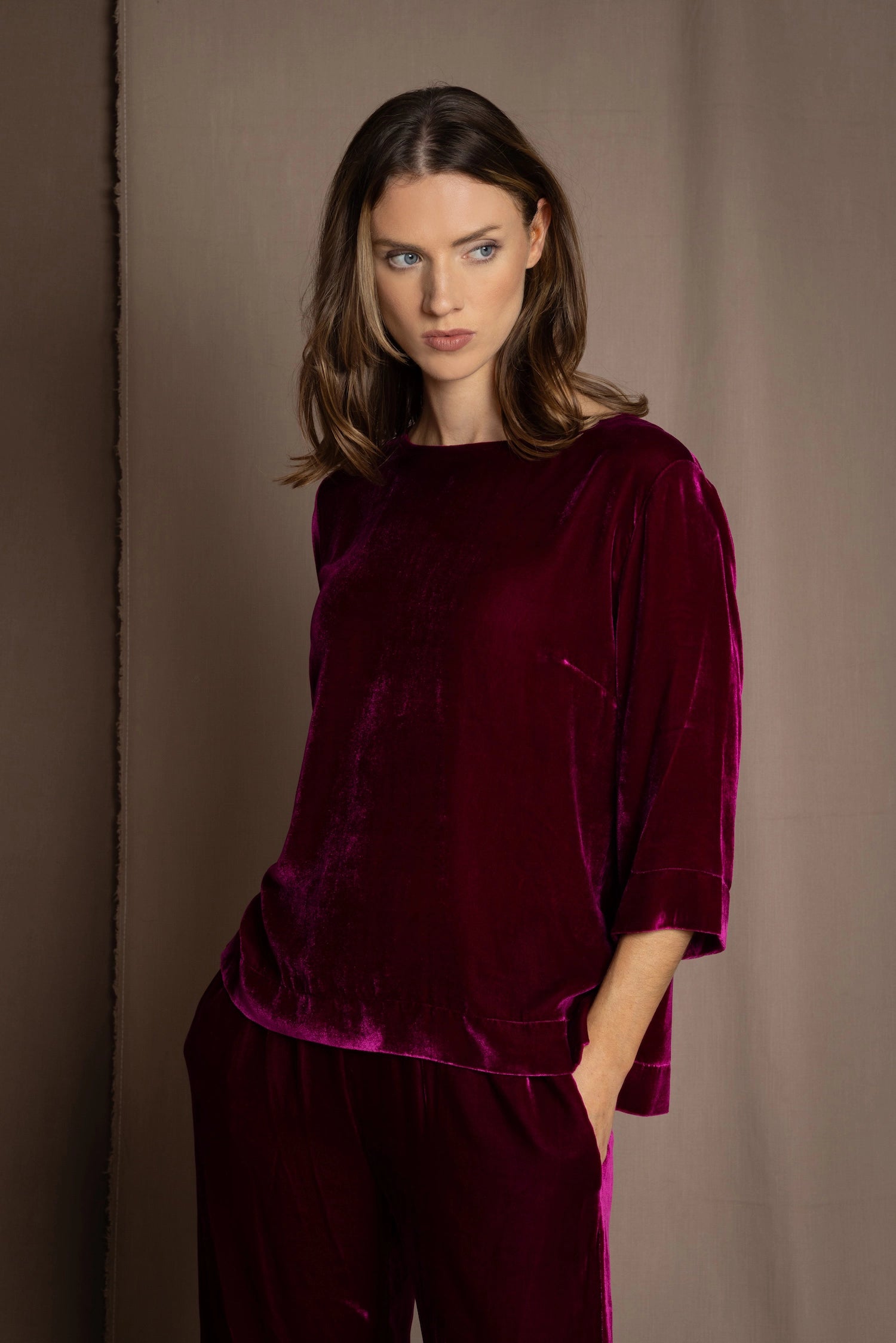 Luxury Silk Velvet Top in Magenta