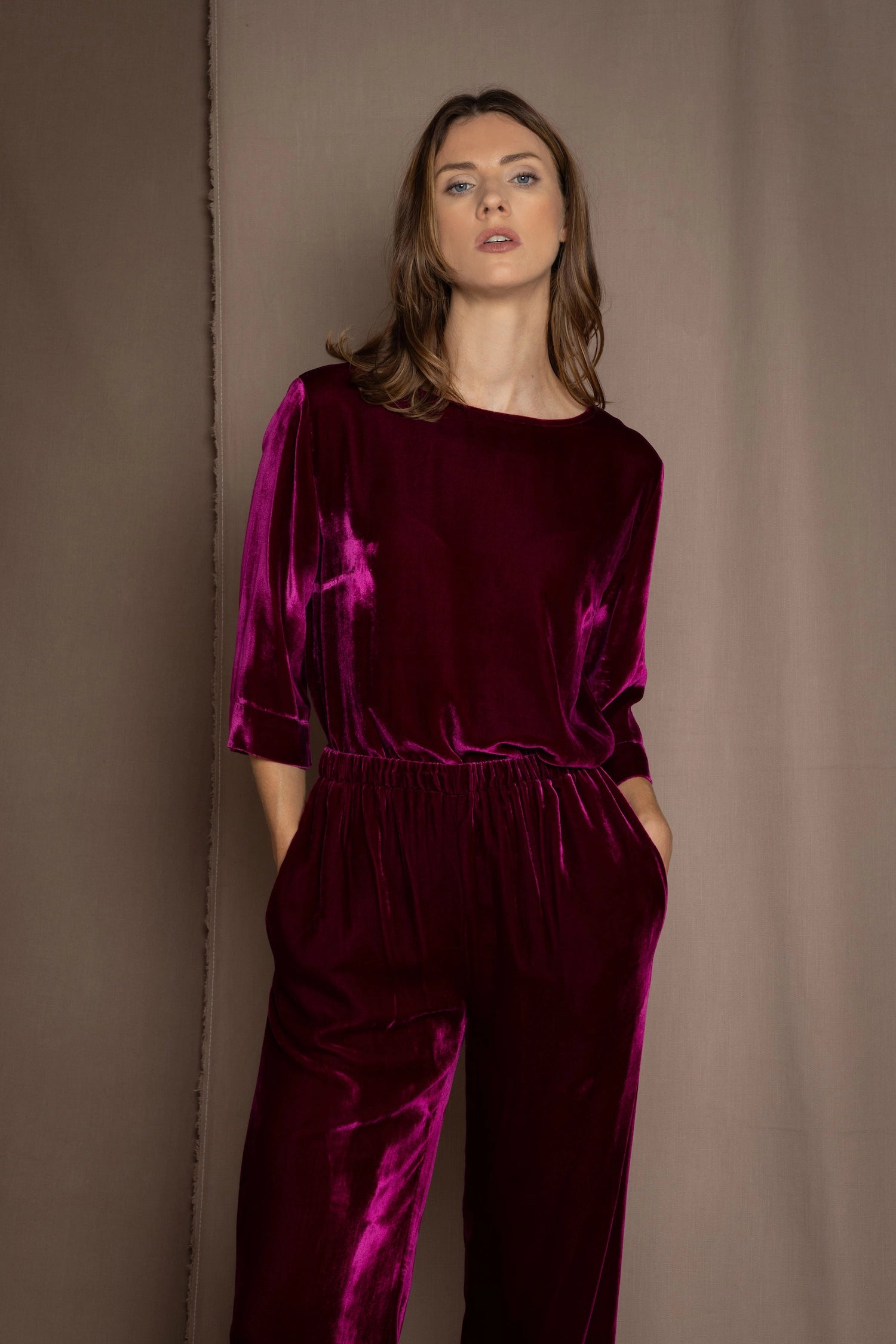 Luxury Silk Velvet Top in Magenta