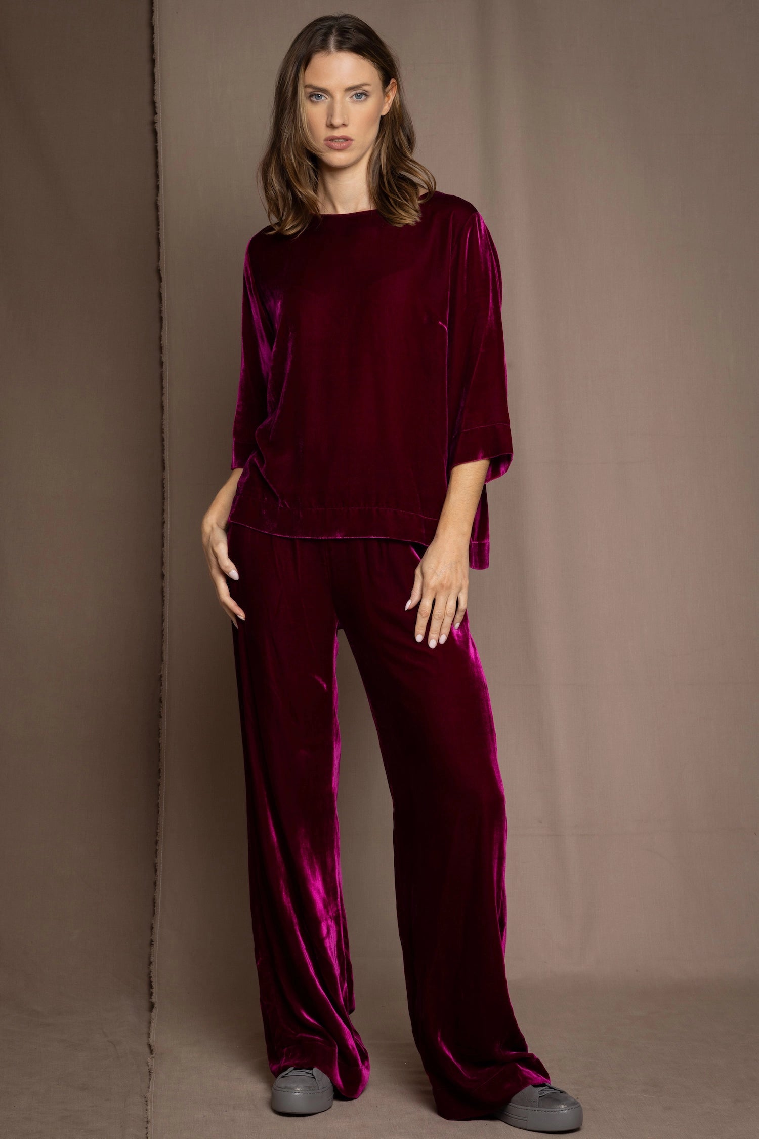 Luxury Silk Velvet Top in Magenta