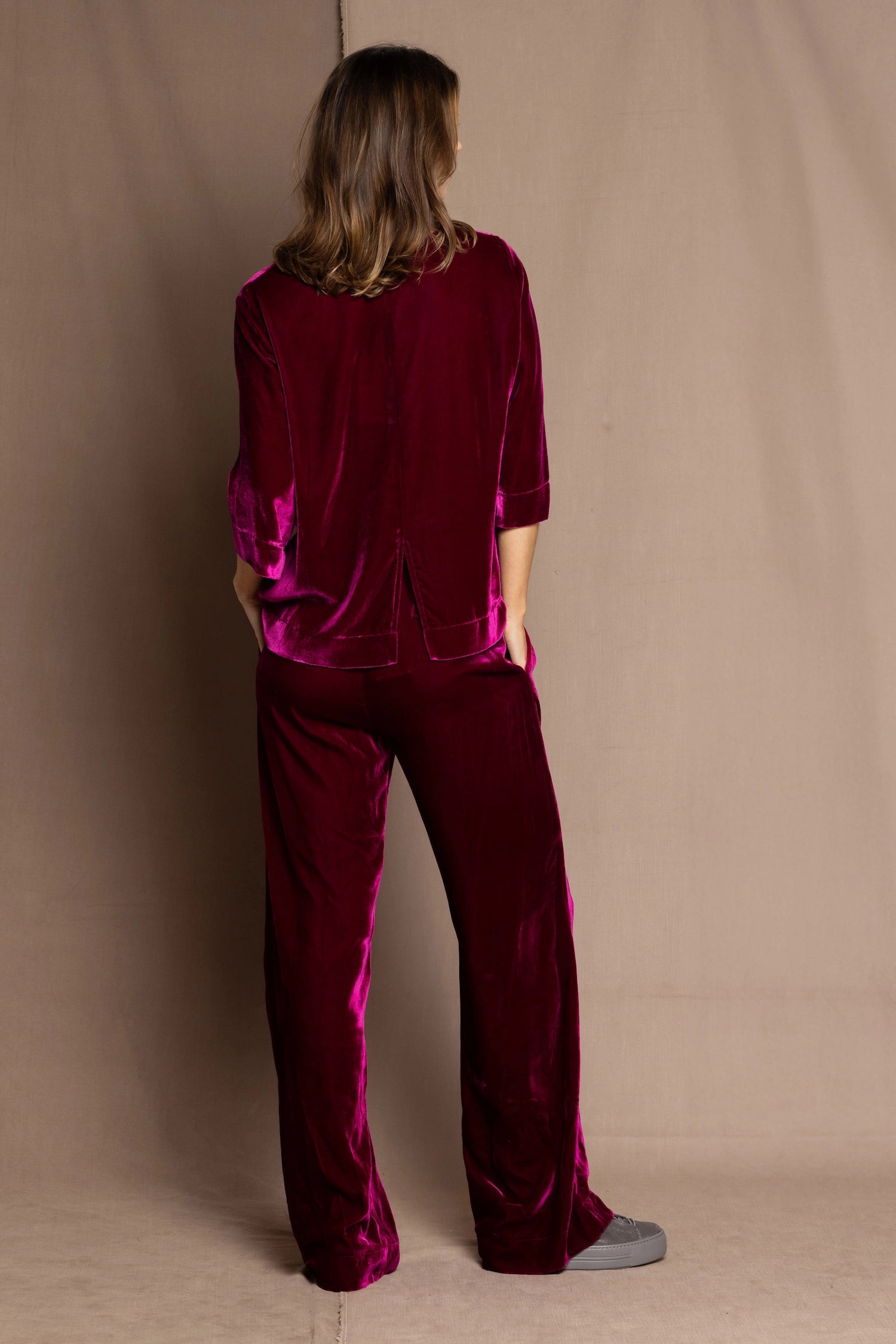Luxury Silk Velvet Top in Magenta