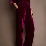 Luxury Silk Velvet Trousers in Dark Pink