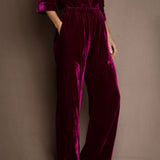 Luxury Silk Velvet Trousers in Dark Pink