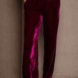 Luxury Silk Velvet Trousers in Dark Pink