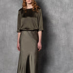 Luxury Silk Midi Skirt in Green