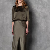 Luxury Silk Midi Skirt in Green