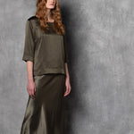 Luxury Silk Midi Skirt in Green