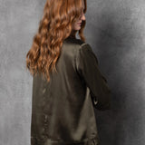 Silk Long Sleeve Top in Green