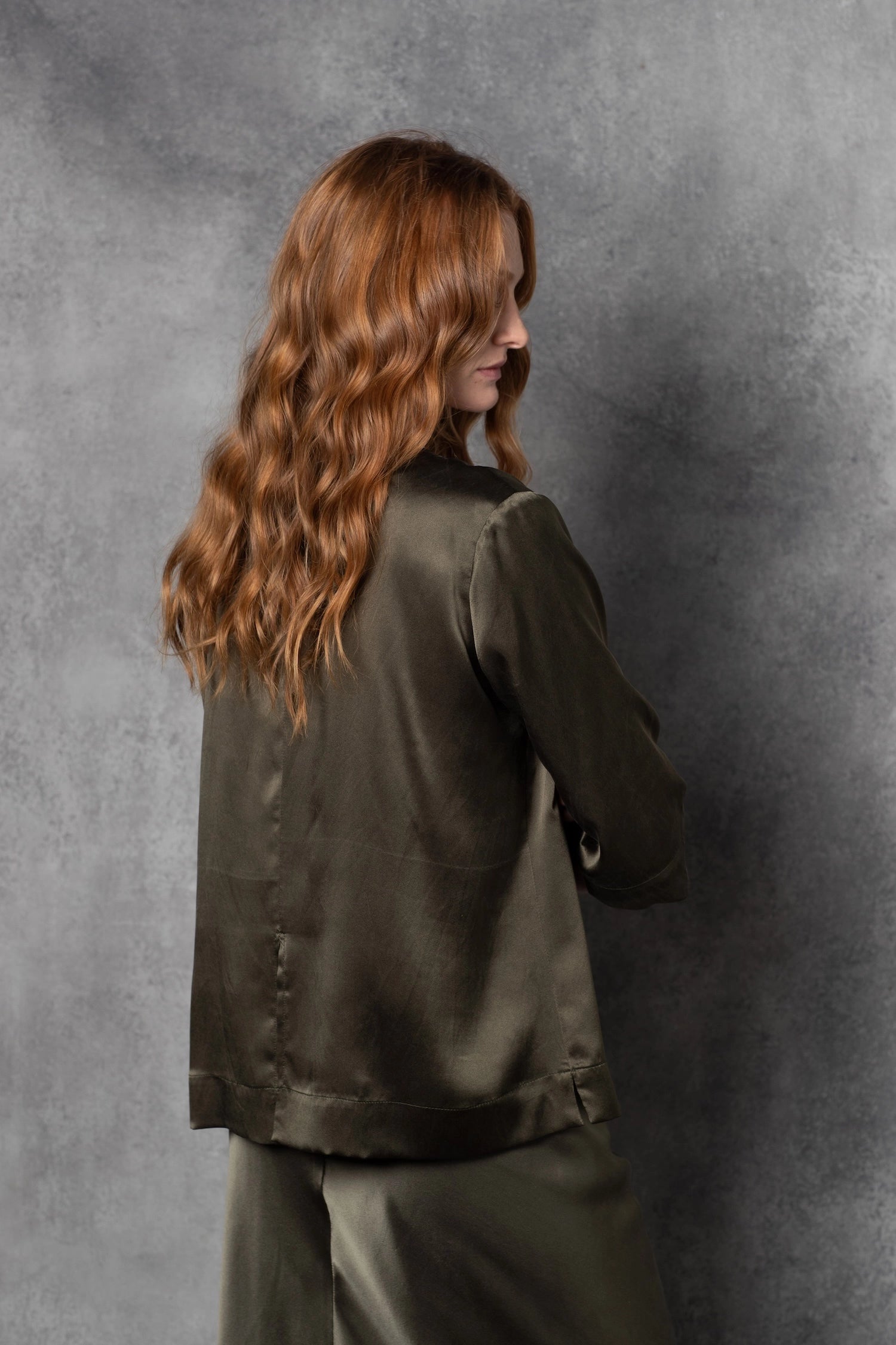 Silk Long Sleeve Top in Green