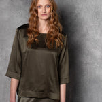 Long Sleeve luxury Silk Top in Green