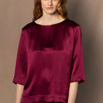 Long Sleeve luxury Silk Top in maroon
