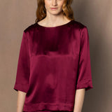 Long Sleeve luxury Silk Top in maroon