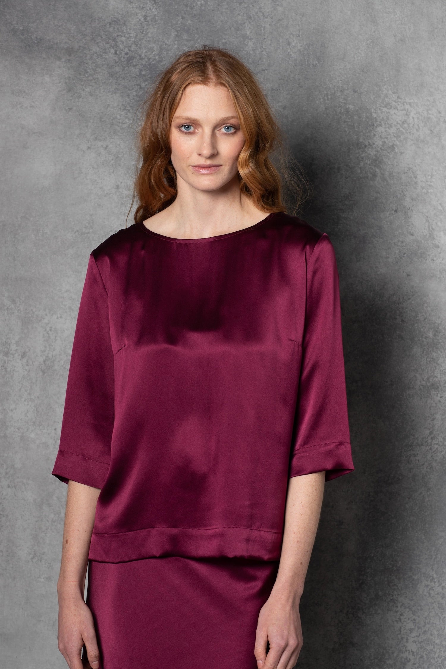 Long Sleeve luxury Silk Top in maroon
