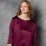 Long Sleeve luxury Silk Top in Wine