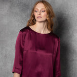 Long Sleeve luxury Silk Top in Wine