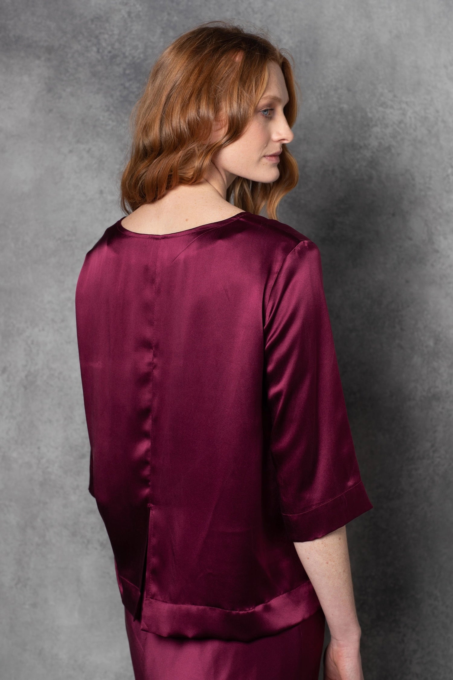 Long Sleeve luxury Silk Top in maroon
