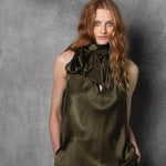 silk pussybow blouse in green