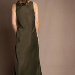 100% Silk Dress in Dark Khaki Green