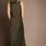 100% Silk Dress in Dark Khaki Green