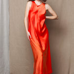a long pure 100% silk dress in bright orange