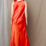 a long pure 100% silk dress in bright orange