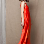 a long pure 100% silk dress in bright orange