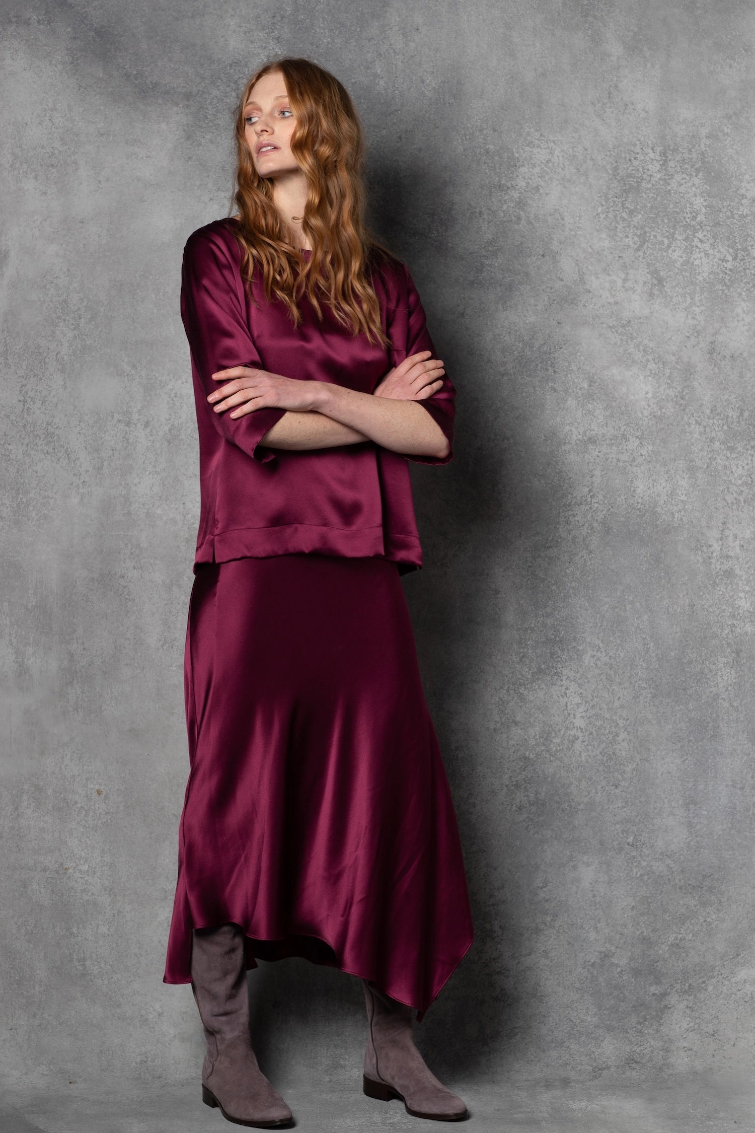 Luxury Silk Skirt in Maroon