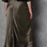 Luxury Silk Midi Skirt in Green