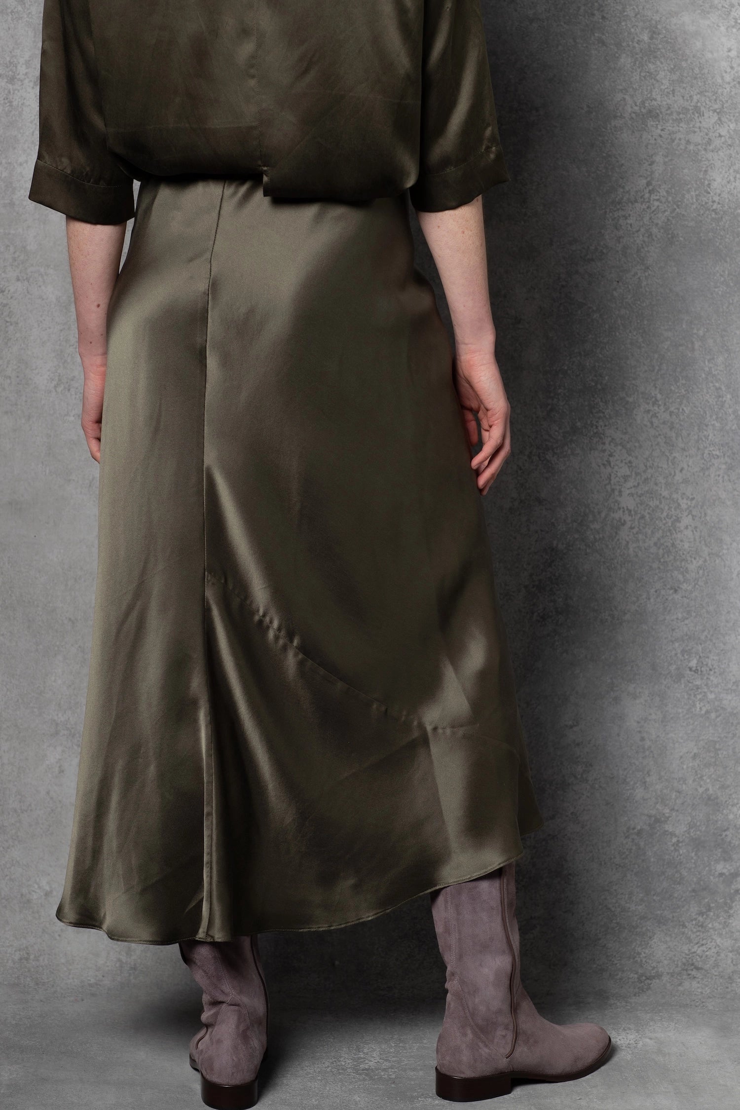 Luxury Silk Midi Skirt in Green