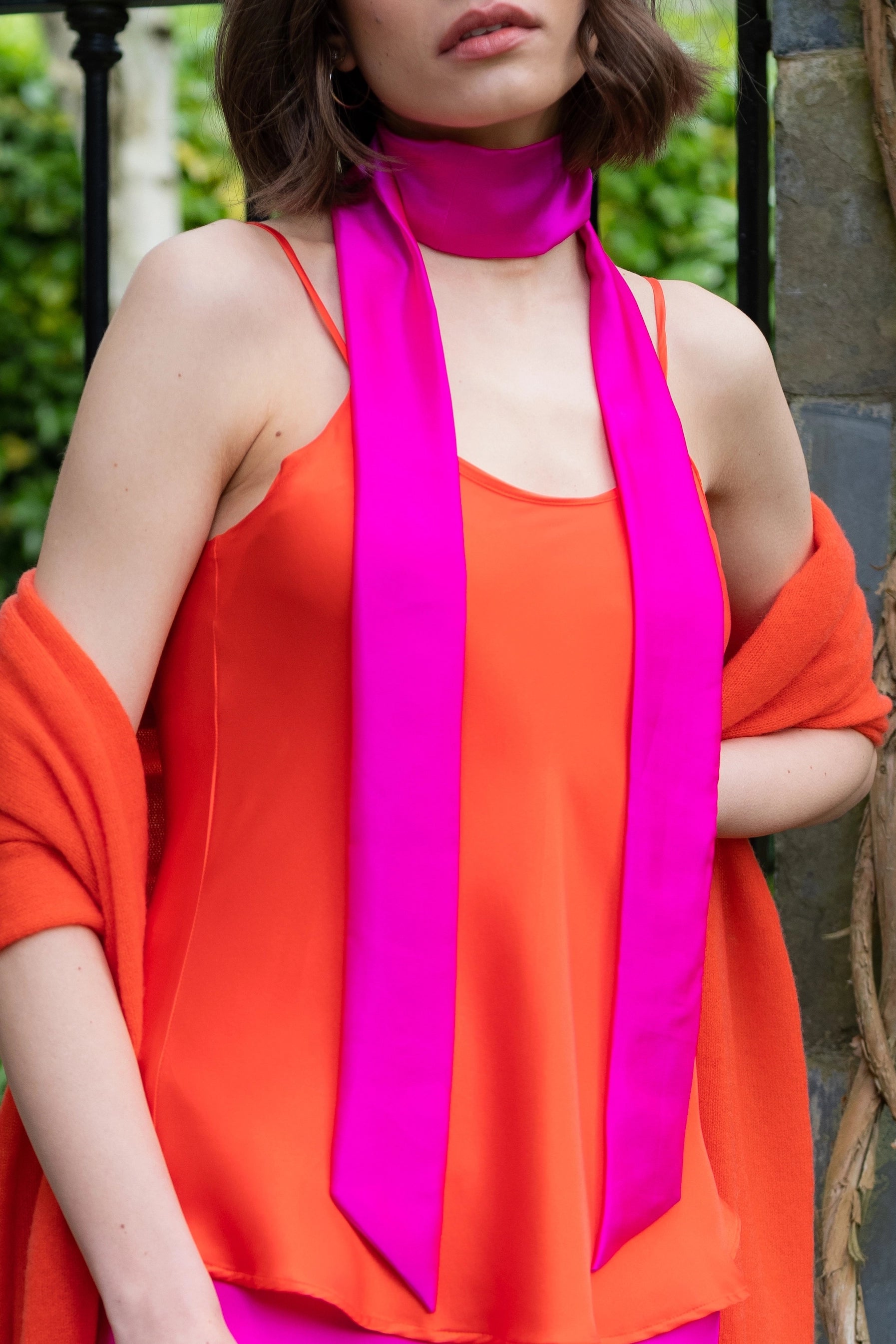 Skinny Silk Scarf Belt in Pink