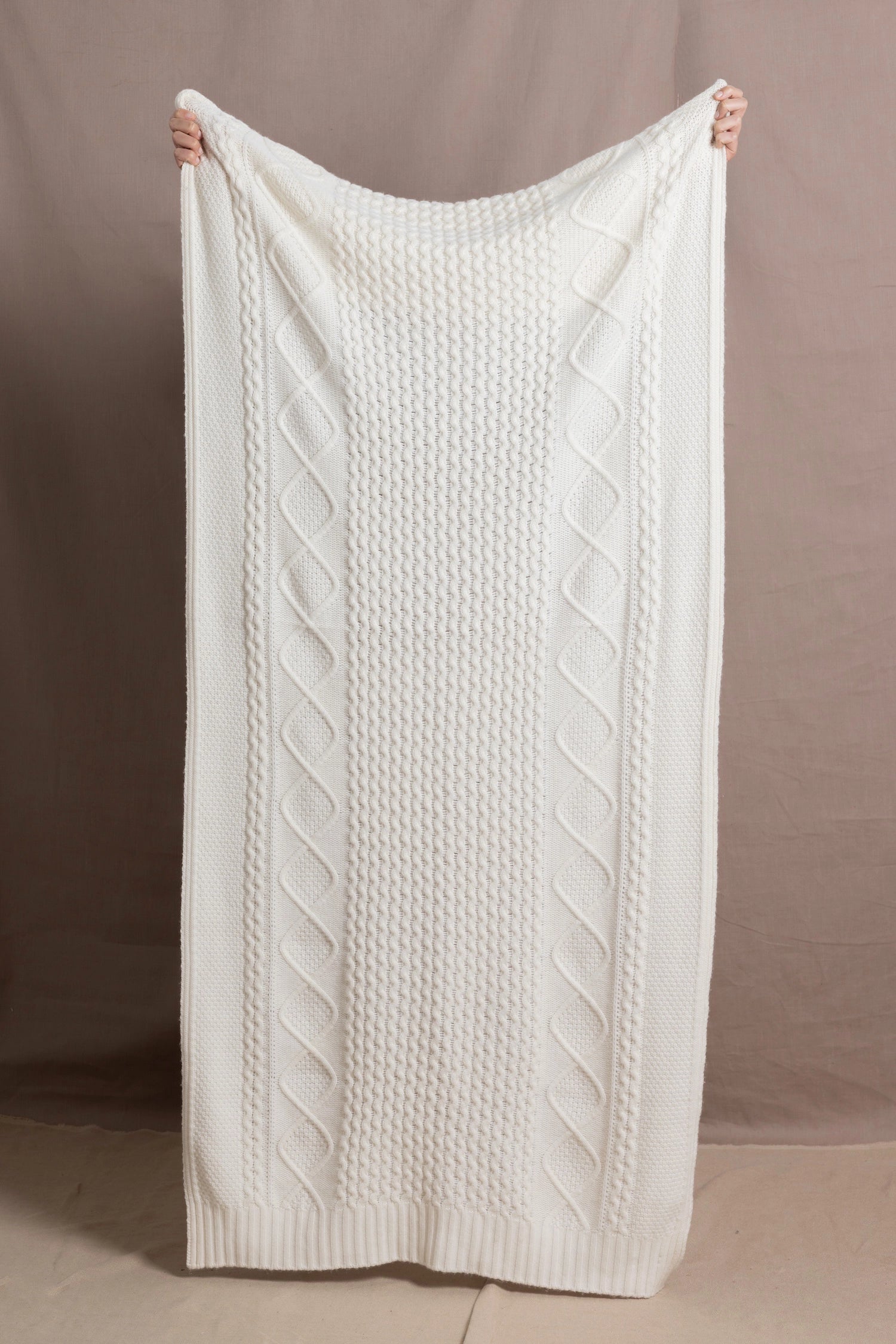 pure cashmere Irish aran throw blanket in cream