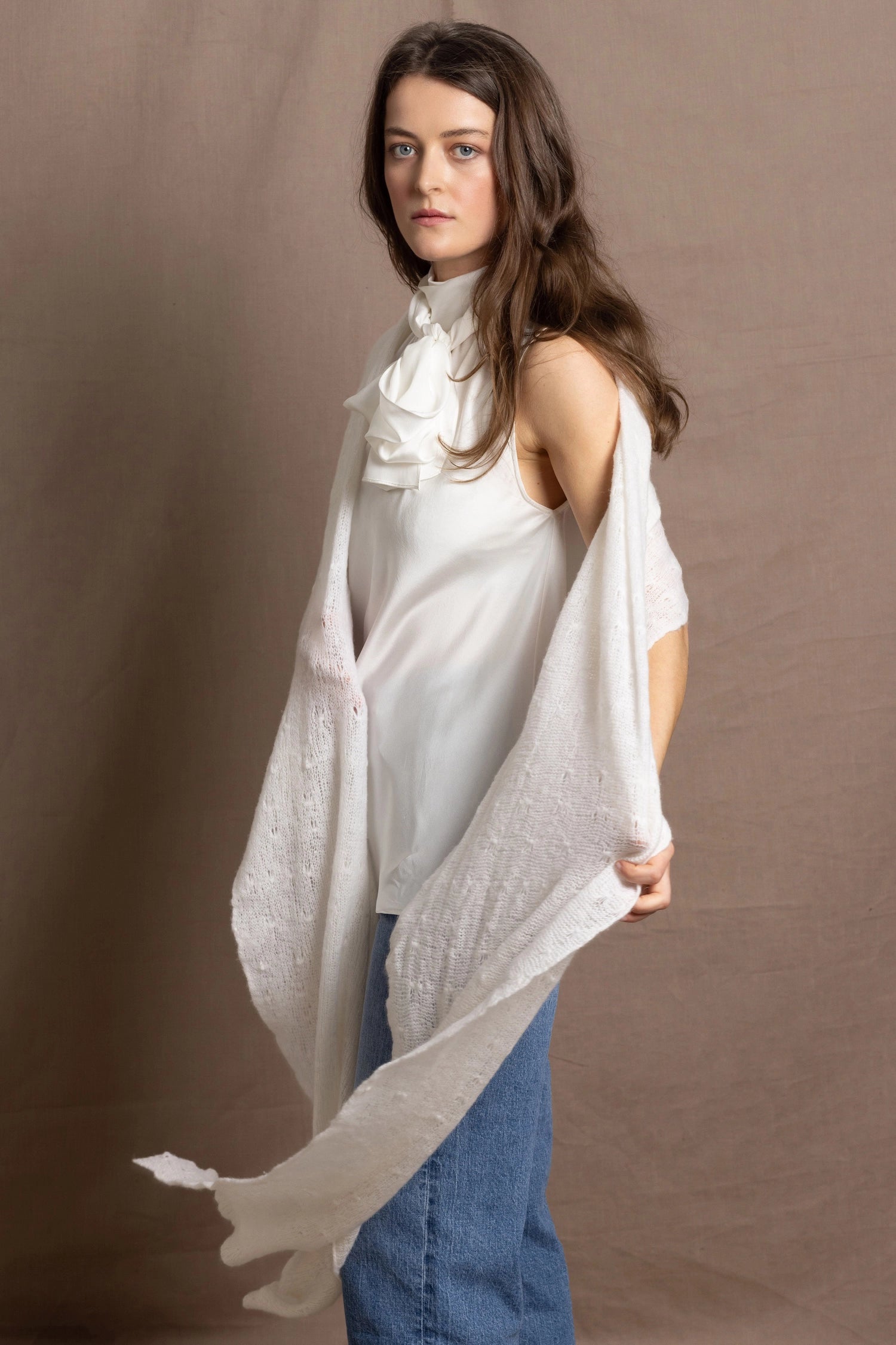 100% Cashmere Lace Wrap Shawl in White