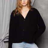 Cashmere Aran Cardigan Sweater in Black