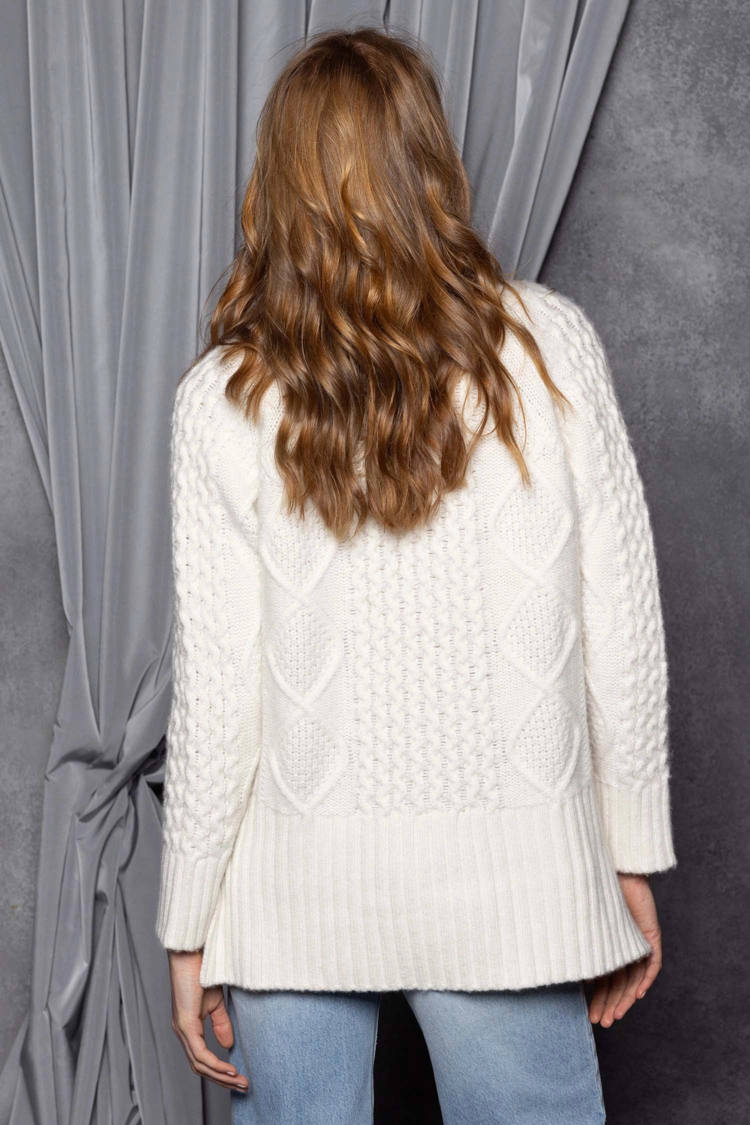 Cashmere Aran Cardigan Sweater in Cream