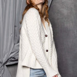 Cashmere Aran Cardigan Sweater in Cream