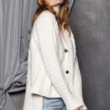 Cashmere Aran Cardigan Sweater in Cream