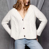 Cashmere Aran Cardigan Sweater in Cream