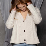 Cashmere Aran Cardigan Sweater in Cream