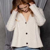 Cashmere Aran Cardigan Sweater in Cream