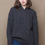 Luxury Cashmere Aran Sweater in Grey