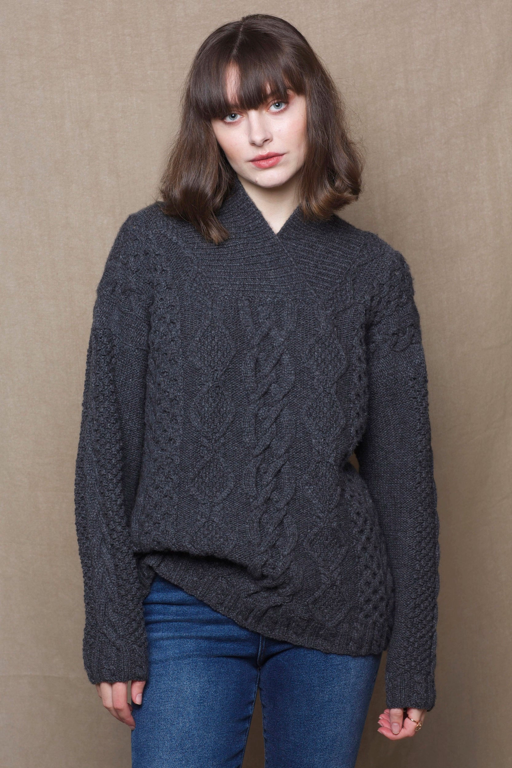 Luxury Cashmere Aran Sweater in Grey