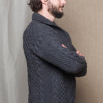 Luxury Cashmere Aran Sweater Mens in Grey