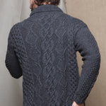 Luxury Cashmere Aran Sweater Mens in Grey