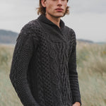Luxury Cashmere Aran Sweater Mens in Grey