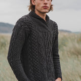 Luxury Cashmere Aran Sweater Mens in Grey