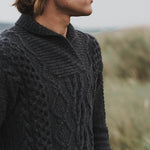 Luxury Cashmere Aran Sweater Mens in Grey