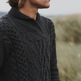 Luxury Cashmere Aran Sweater Mens in Grey