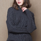 Luxury Cashmere Aran Sweater in Grey