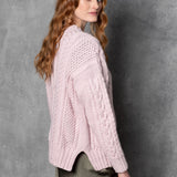 Cashmere Irish Aran Cardigan Sweater in Light Pink
