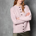 Cashmere Irish Aran Cardigan Sweater in Light Pink